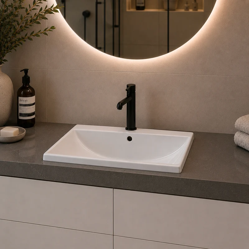 Lavabo rectangulaire 8056, semi-encastré avec trou, porcelaine 23.6" X 18.1" X 7,5"