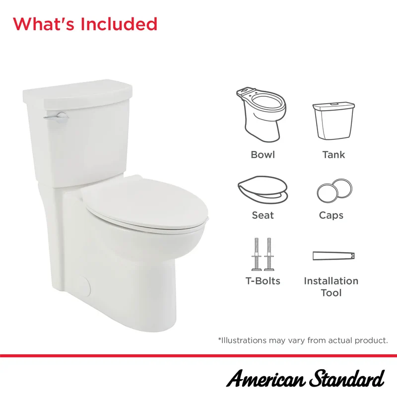 Toilette Edgemere complète allongée à hauteur de siège avec siège, deux pièces, à double chasse, 1,28 gpc/4,8 Lpc et 1,0 gpc/3,8 Lpc