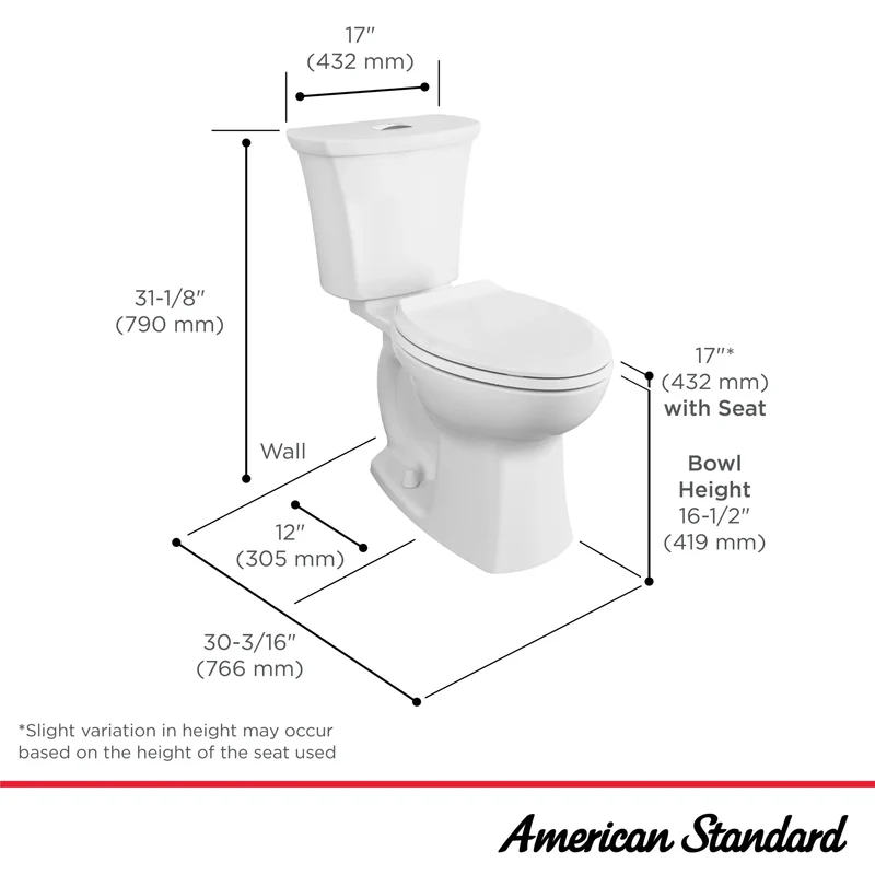 Toilette Edgemere complète allongée à hauteur de siège avec siège, deux pièces, à double chasse, 1,28 gpc/4,8 Lpc et 1,0 gpc/3,8 Lpc