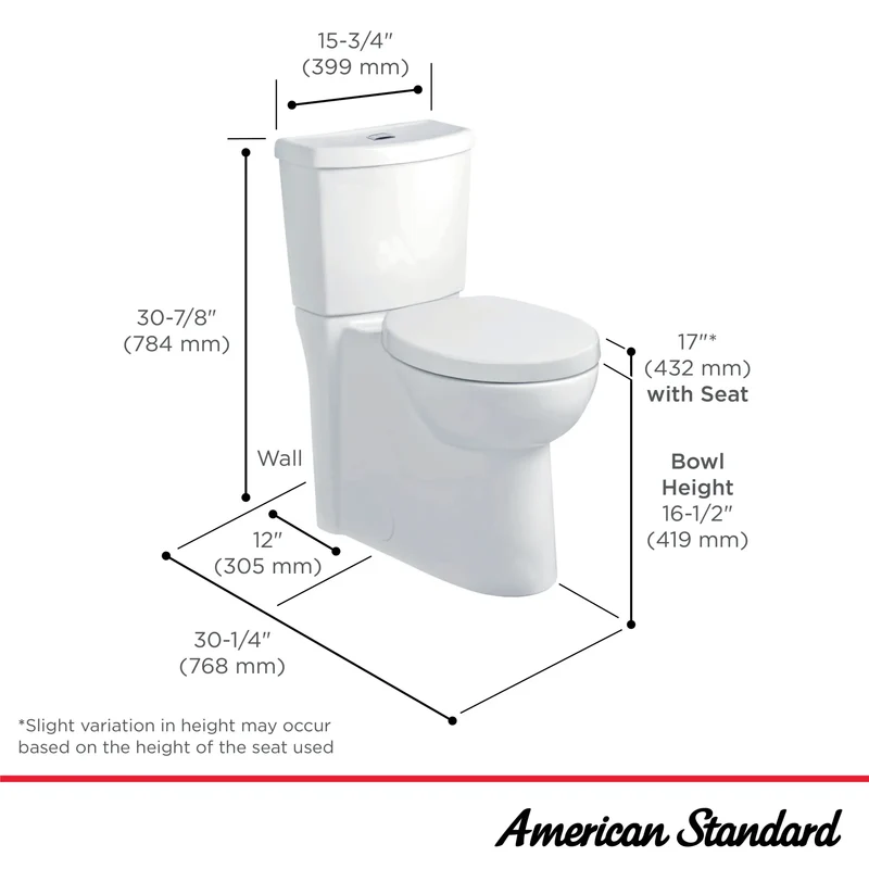 Toilette Studio® à jupe, 2 pièces, chasse double 4,8 Lpc/1,28 gpc et 3,8 Lpc/1,0 gpc, à cuvette allongée à hauteur de chaise avec siège