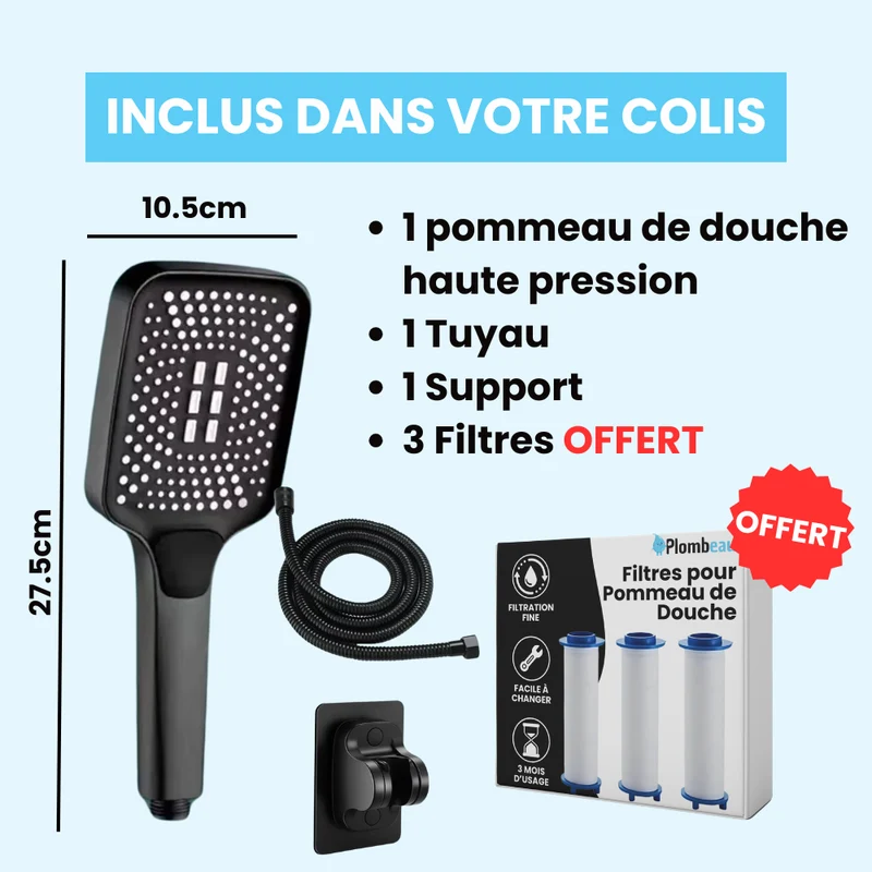Tête de Douche Rectangle Large Haute Pression