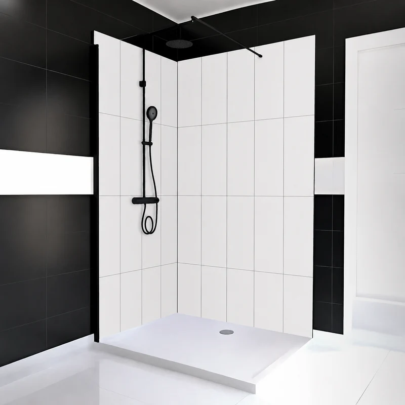 Mur de douche en PVC, effet céramique droite 12 po x 24 po, blanche, 48 po x 96 po