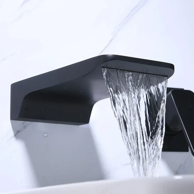 Mitigeur Lavabo Encastrable Effet Cascade Noir